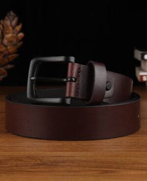 TANSTITCH Leather Casual Belts | Metal Black Buckle | Full Grain Leather | Free Size | Reddish Brown