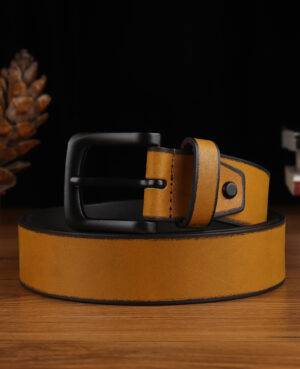 TANSTITCH Leather Casual Belts | Metal Black Buckle | Full Grain Leather | Free Size | Mustard Yellow Colour