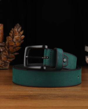 TANSTITCH Leather Casual Belts | Metal Black Buckle | Full Grain Leather | Free Size | Green Colour | Textured Finish